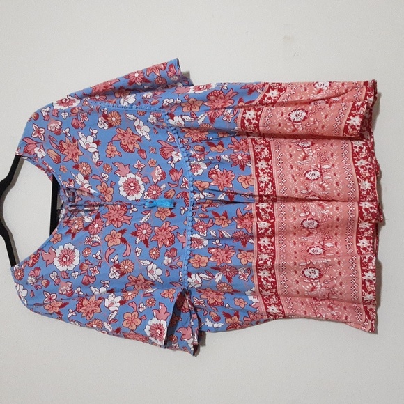 Rustty Dustty Floral Blue and Red Women's Top Blouse 3X Pull On Boho Festival - Picture 7 of 7